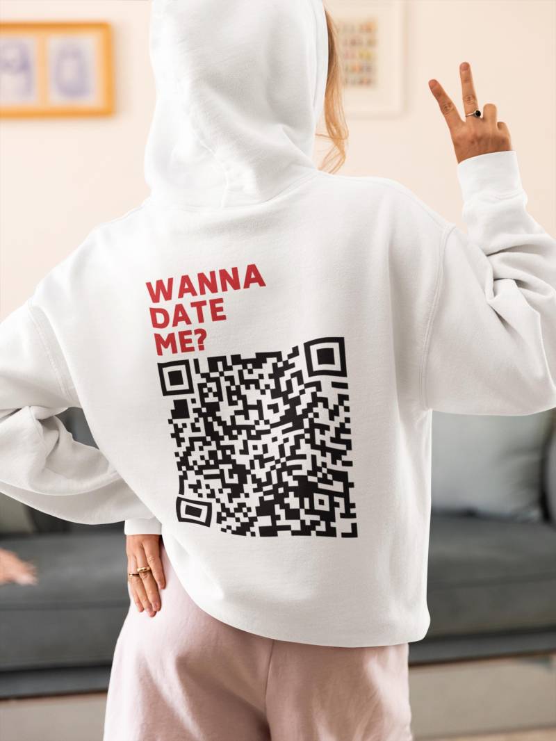 Wanna Date Me Qr Code Hoodie - Dating-App-Liebhaber Hoodie, Einzigartiges Geschenk Für Singles, Gemütliches Night Bekleidung, Freunde von TheStaticState
