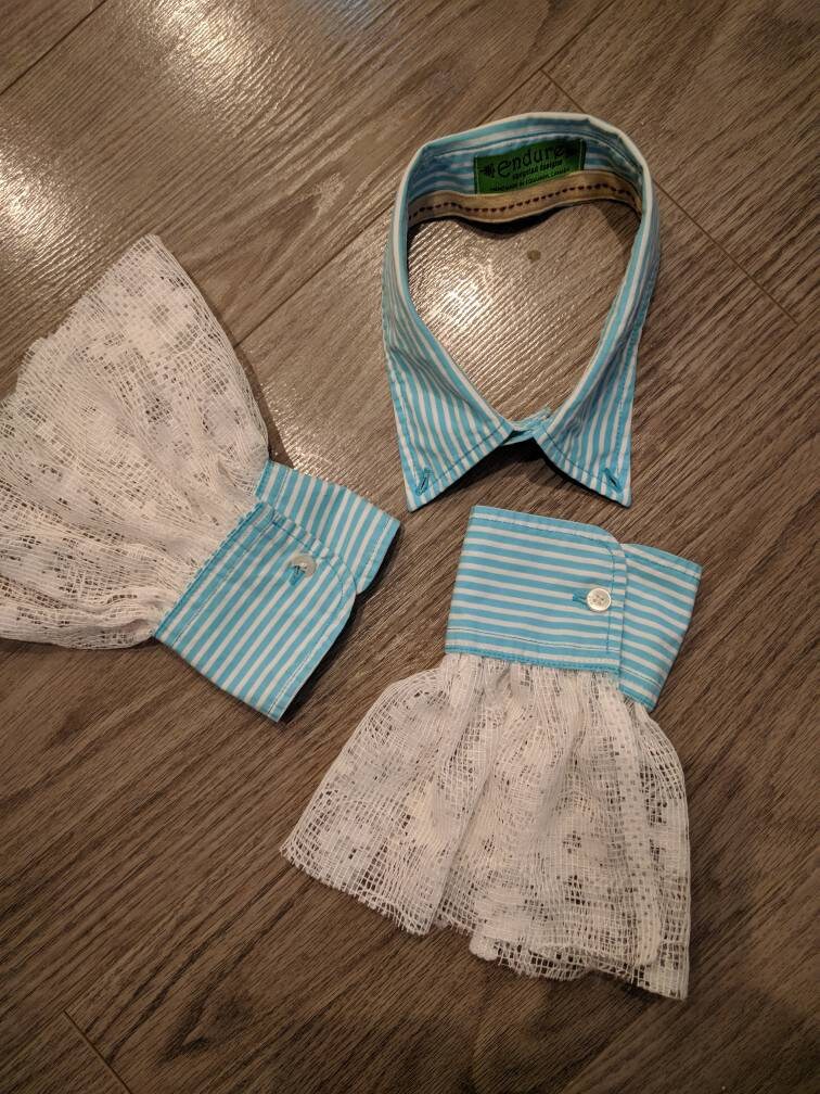 Upcycled Steampunk Kleidung, Shirt Kragen Und Manschetten, Türkis Blau Mit Weißer Spitzen Borte, Mad Hatter, Alice Im Wunderland Märchen Kostüm von enduredesigns