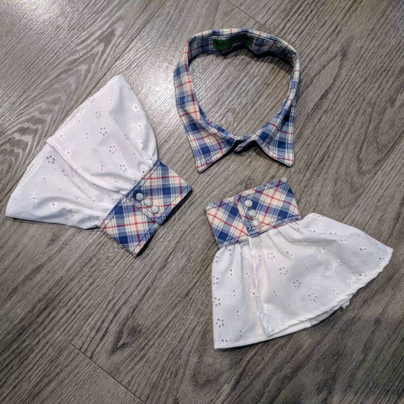 Upcycled Steampunk Kleidung - Shirt Kragen Und Manschetten, Blau Creme Kariert Mit Weißer Öse Spitzen Borte, Mad Hatter, Alice Im Wunderland von enduredesigns