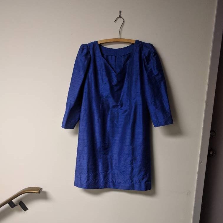 Vintage Kleidung 1960S Blaues Etuikleid Seidenkleid Mid No Label Handmade Kleid Damen Größe S Petite von enduredesigns