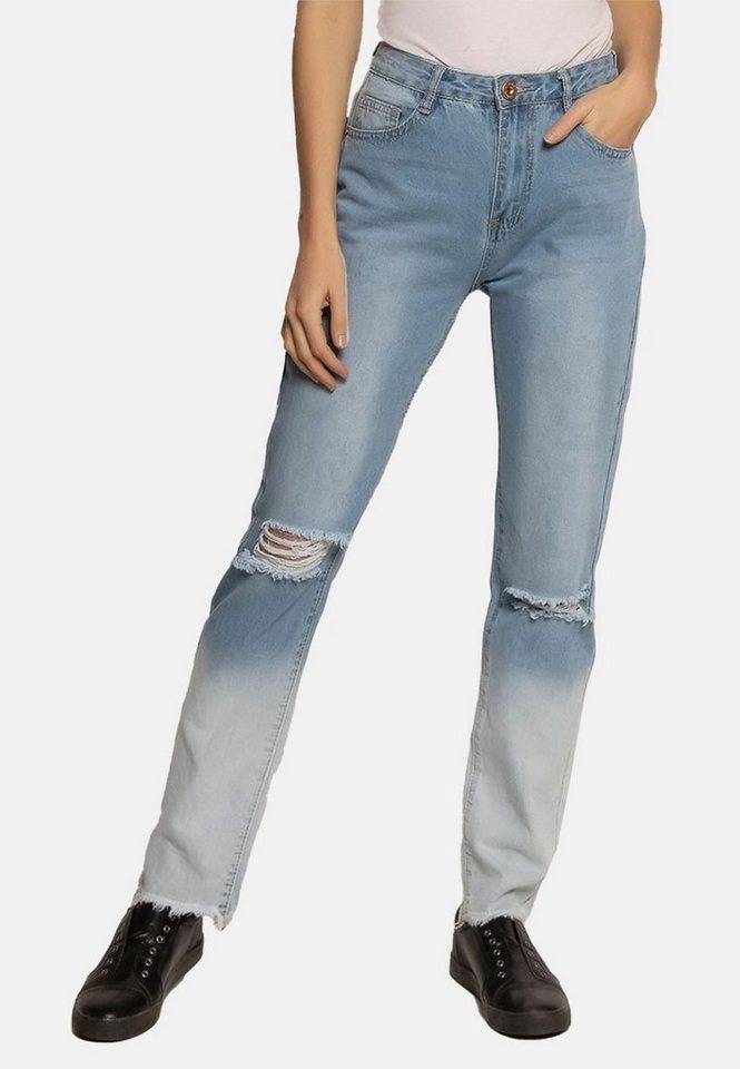 enflame Boyfriend-Jeans Destroyed High Waist Mom Jeans mit Farbverlauf Bleached Design (1-tlg) 4125 in Blau von enflame