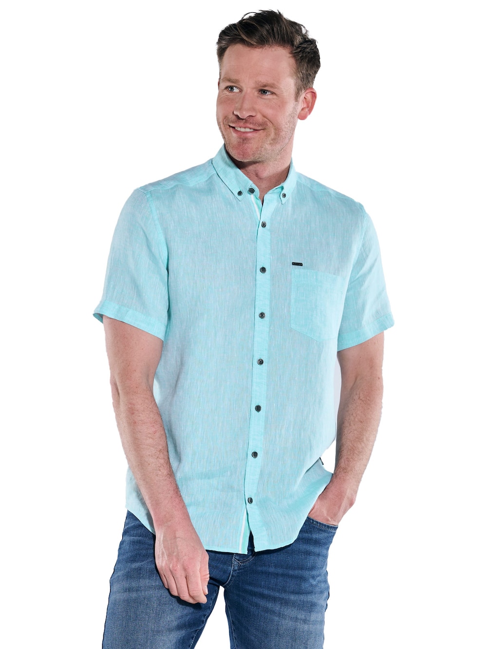 Große Größen engbers Herren Kurzarm-Hemd aus Leinen , Herren, türkis, Größe: 68, Leinen, Happy Size DE Men von engbers