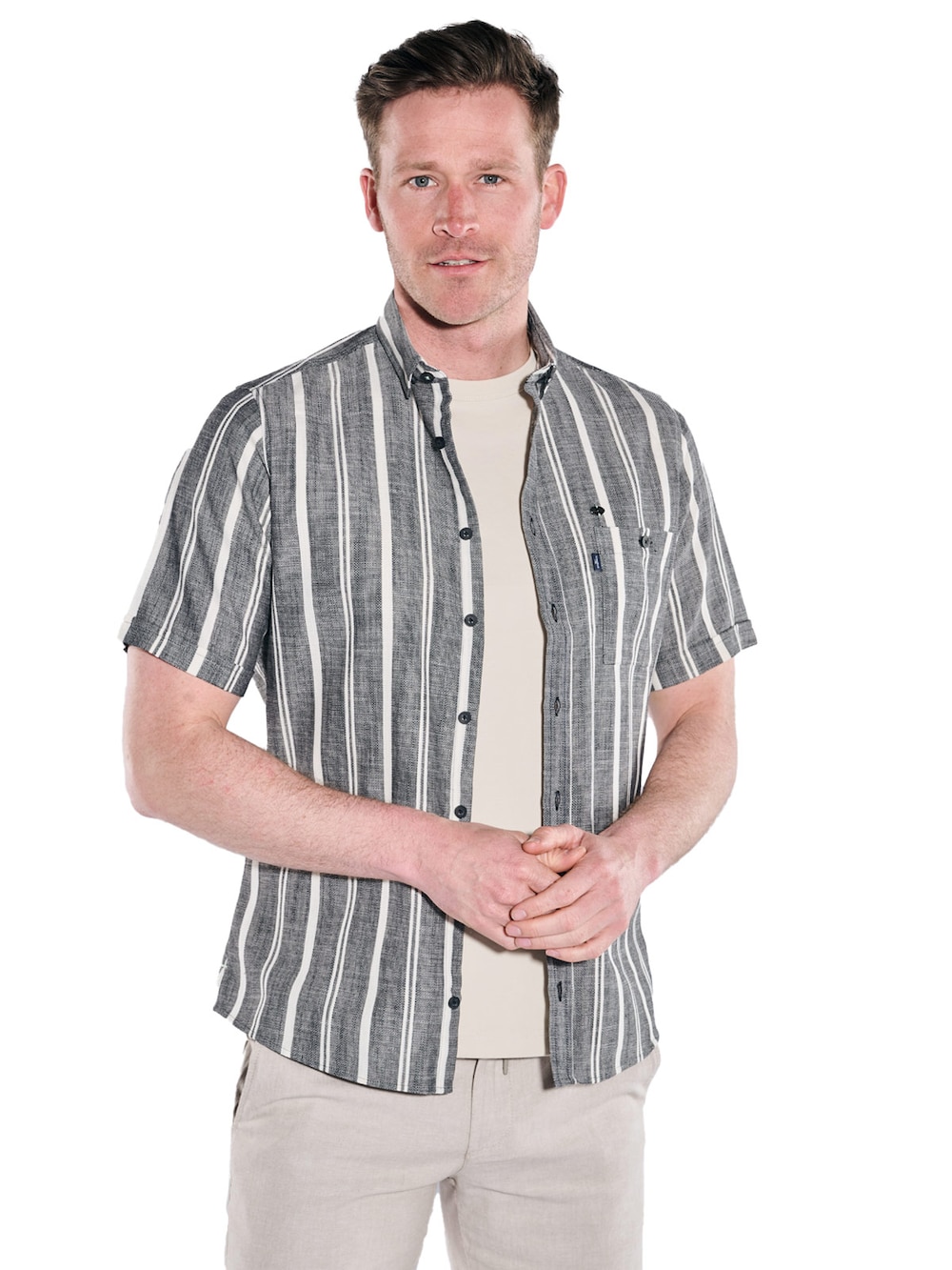 Große Größen engbers Herren Kurzarm-Hemd gestreift , Herren, schwarz, Größe: 70, Baumwolle, Happy Size DE Men von engbers