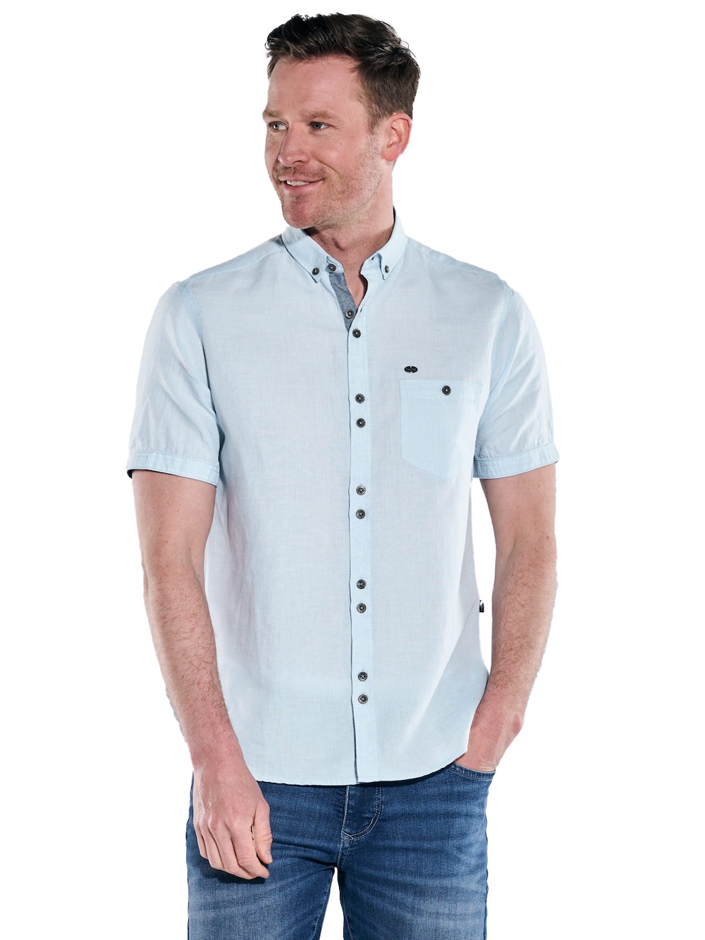 Große Größen engbers Herren Kurzarm-Hemd mit Leinenanteil , Herren, blau, Größe: 60, Leinen/Baumwolle, Happy Size DE Men von engbers