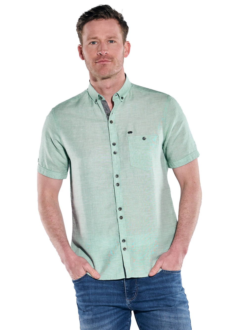 Große Größen engbers Herren Kurzarm-Hemd mit Leinenanteil , Herren, türkis, Größe: 60, Leinen/Baumwolle, Happy Size DE Men von engbers
