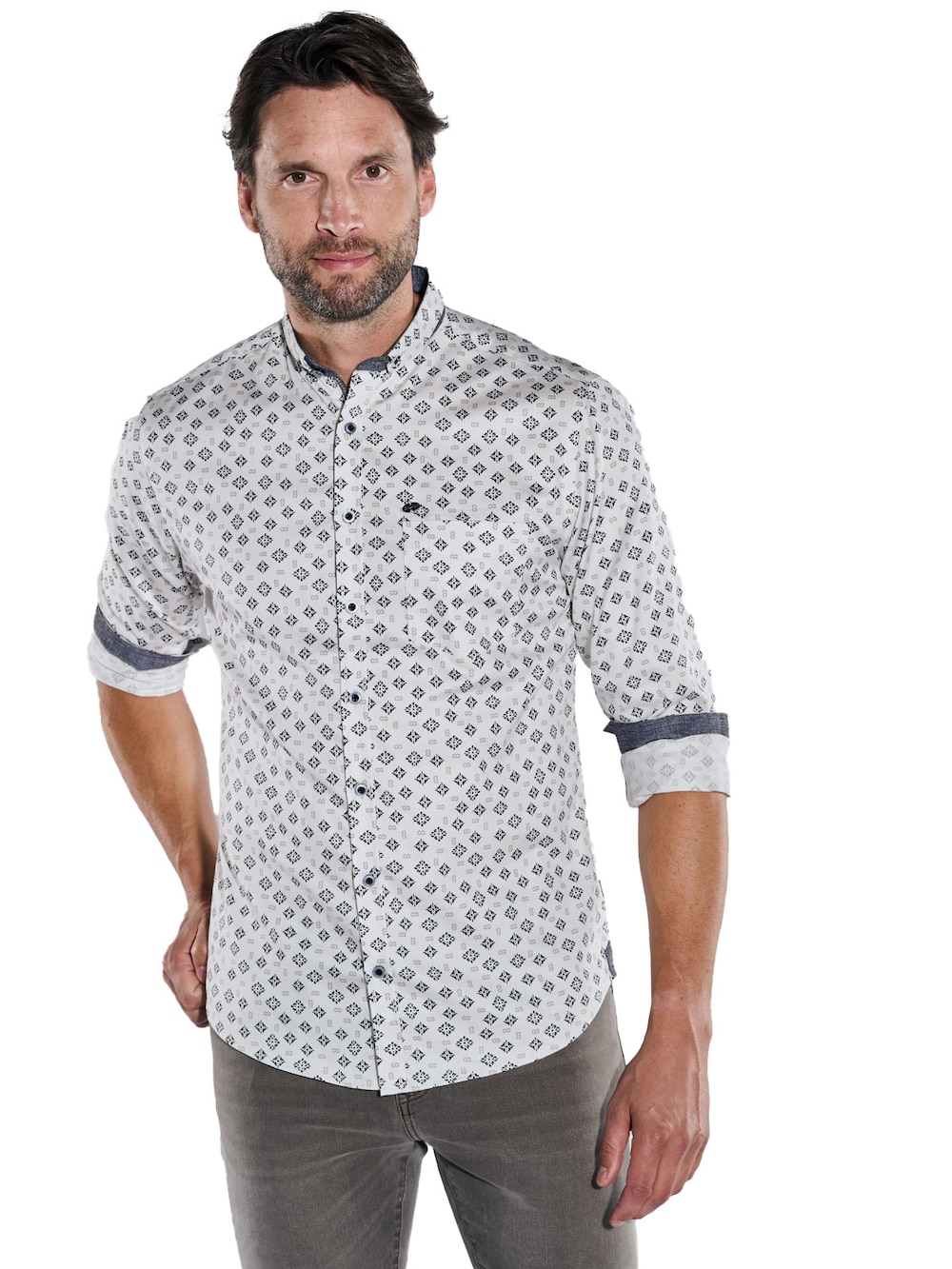 Große Größen engbers Herren Langarm-Hemd gemustert , Herren, beige, Größe: 70, Baumwolle, Happy Size DE Men von engbers