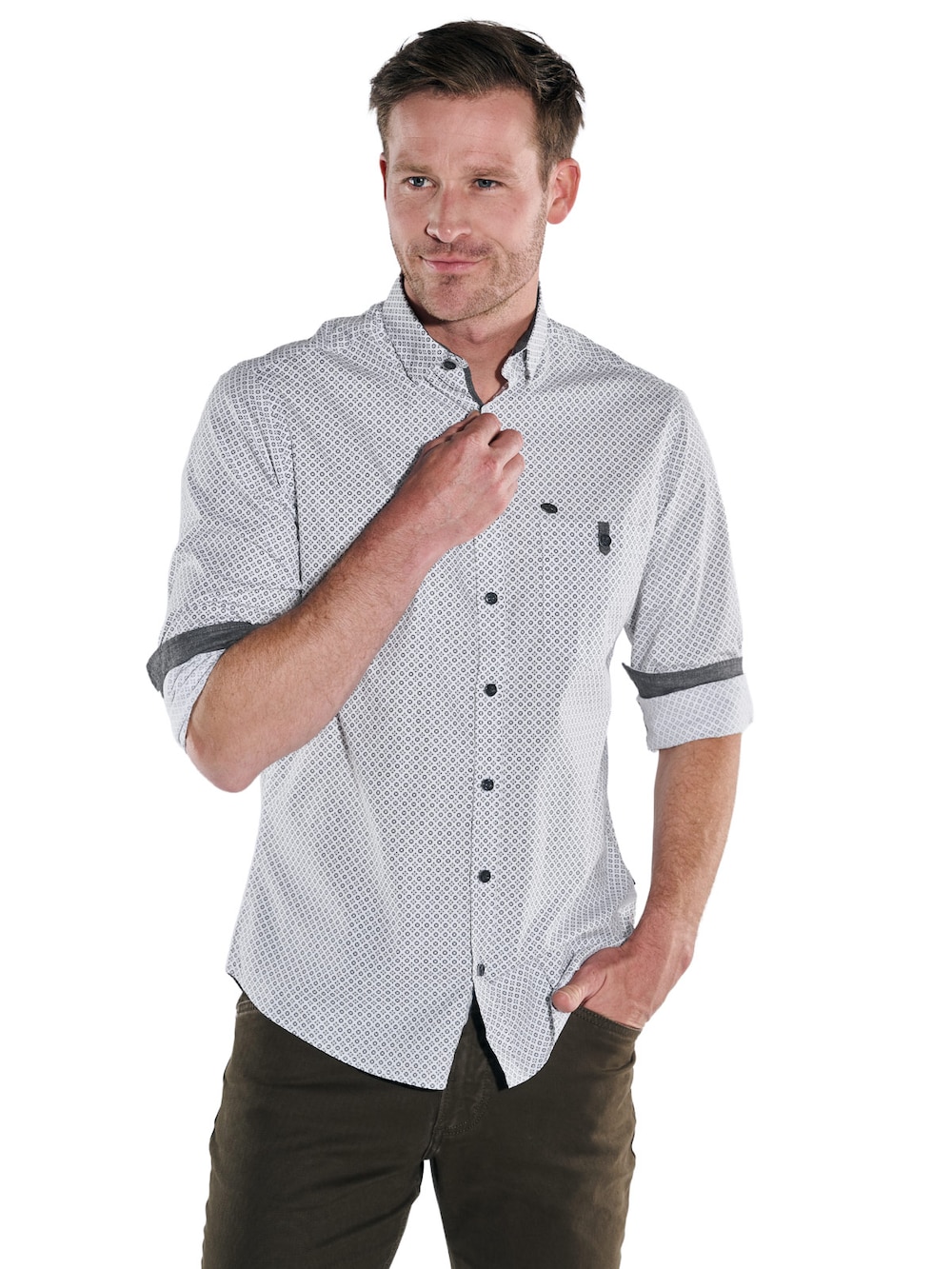 Große Größen engbers Herren Langarm-Hemd gemustert , Herren, blau, Größe: 66, Baumwolle, Happy Size DE Men von engbers