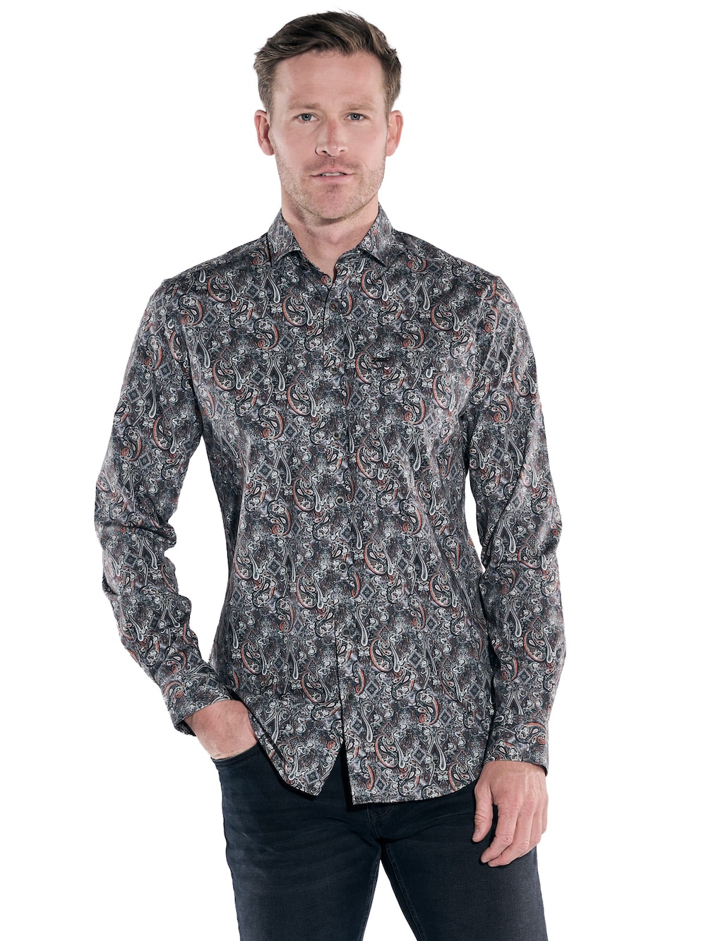 Große Größen engbers Herren Langarm-Hemd gemustert , Herren, braun, Größe: 60, Baumwolle, Happy Size DE Men von engbers