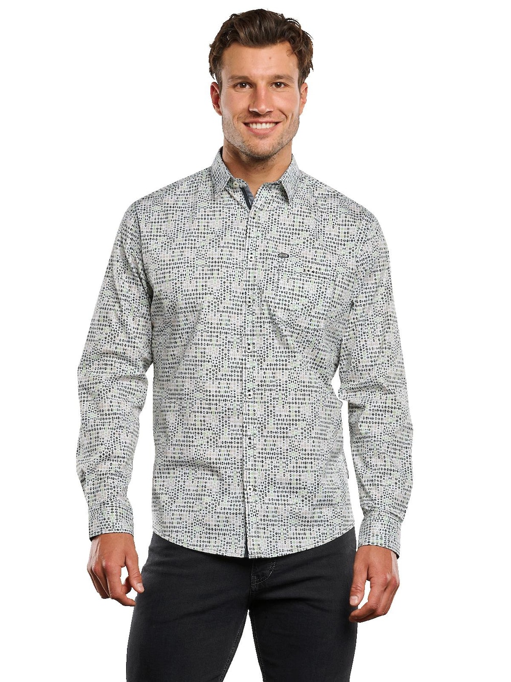 Große Größen engbers Herren Langarm-Hemd gemustert , Herren, grau, Größe: 58, Baumwolle, Happy Size DE Men von engbers