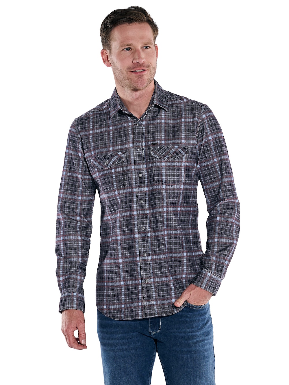 Große Größen engbers Herren Langarm-Hemd gemustert , Herren, grau, Größe: 66, Baumwolle, Happy Size DE Men von engbers