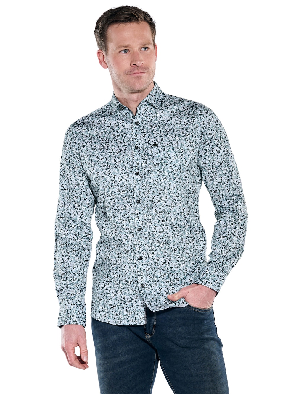 Große Größen engbers Herren Langarm-Hemd gemustert , Herren, grün, Größe: 64, Baumwolle, Happy Size DE Men von engbers