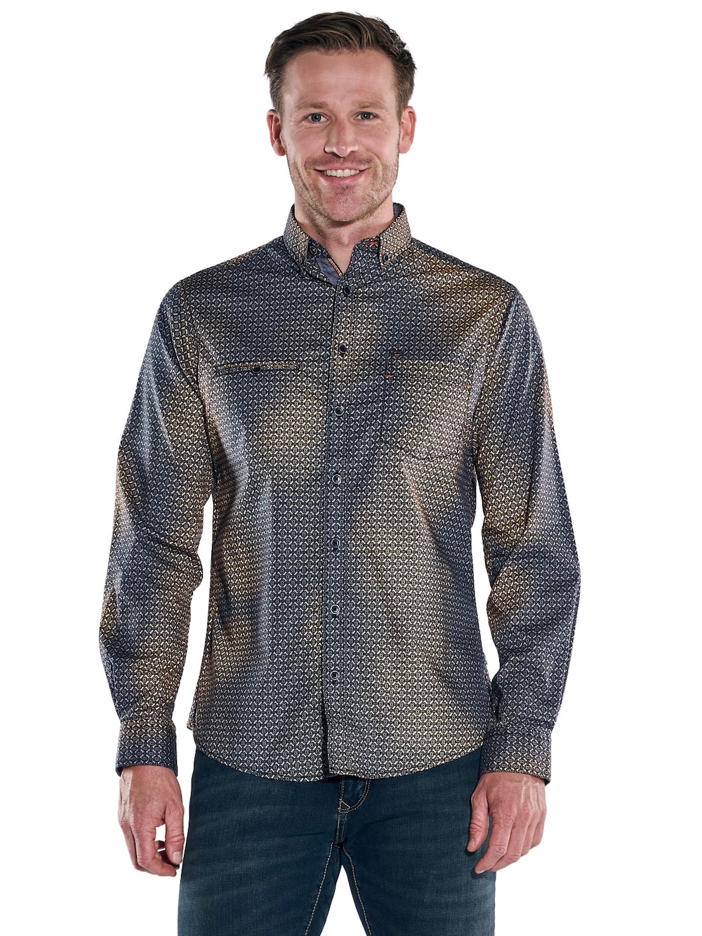 Große Größen engbers Herren Langarm-Hemd gemustert , Herren, orange, Größe: 60, Baumwolle, Happy Size DE Men von engbers