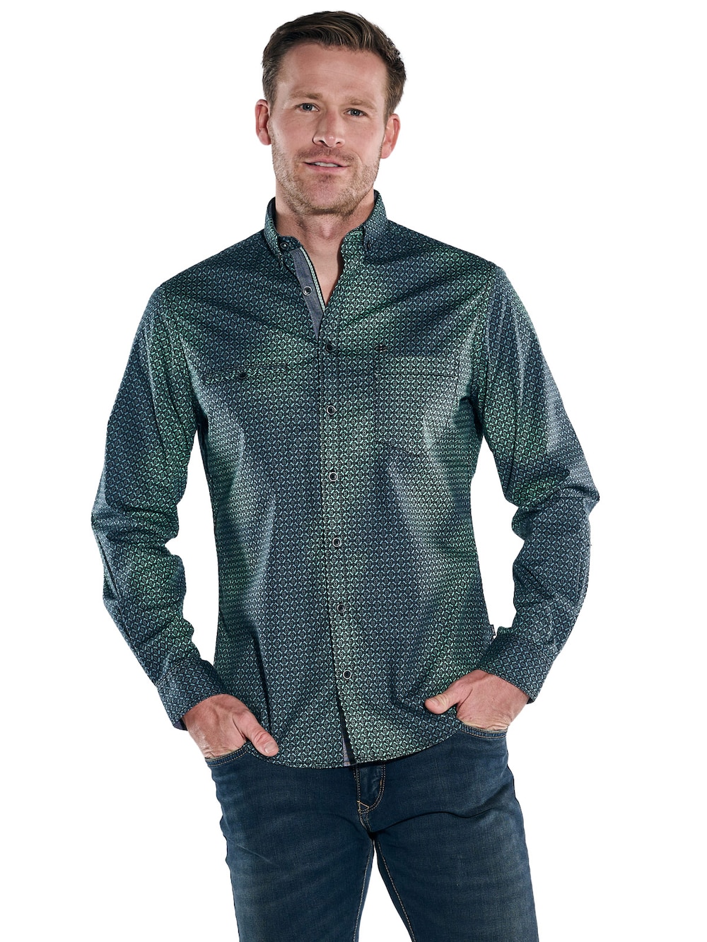 Große Größen engbers Herren Langarm-Hemd gemustert , Herren, türkis, Größe: 66, Baumwolle, Happy Size DE Men von engbers