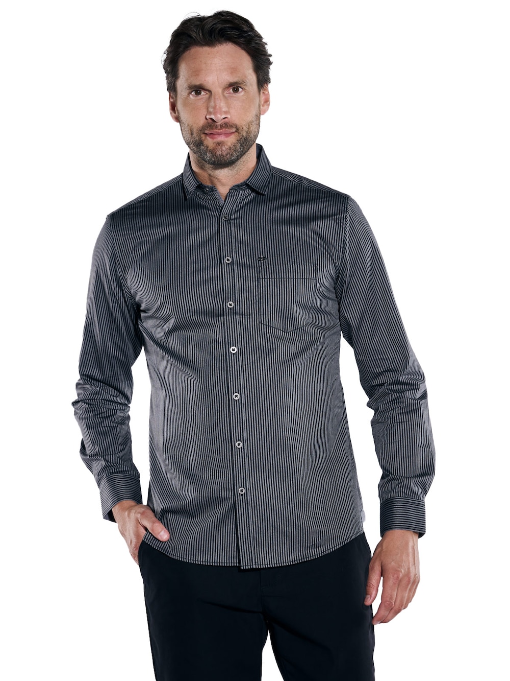 Große Größen engbers Herren Langarm-Hemd gestreift , Herren, schwarz, Größe: 58, Baumwolle, Happy Size DE Men von engbers