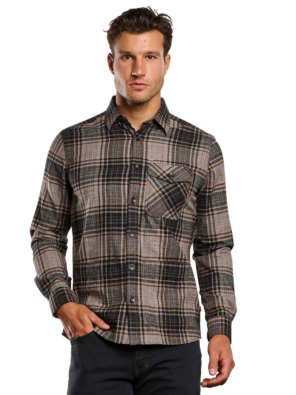Große Größen engbers Herren Langarm-Hemd kariert , Herren, braun, Größe: 64, Baumwolle, Happy Size DE Men von engbers