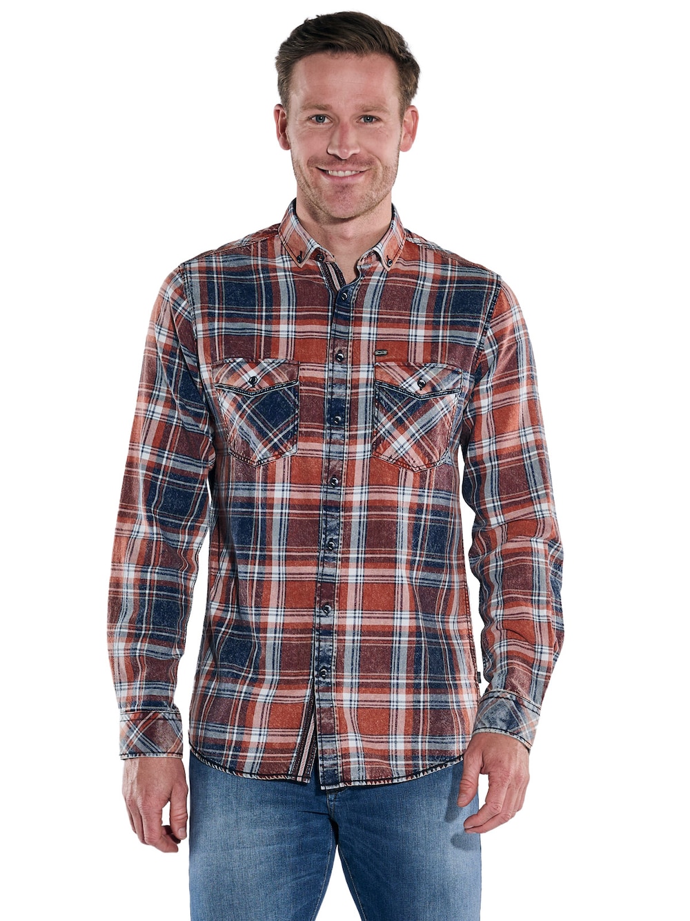 Große Größen engbers Herren Langarm-Hemd kariert , Herren, orange, Größe: 70, Baumwolle, Happy Size DE Men von engbers