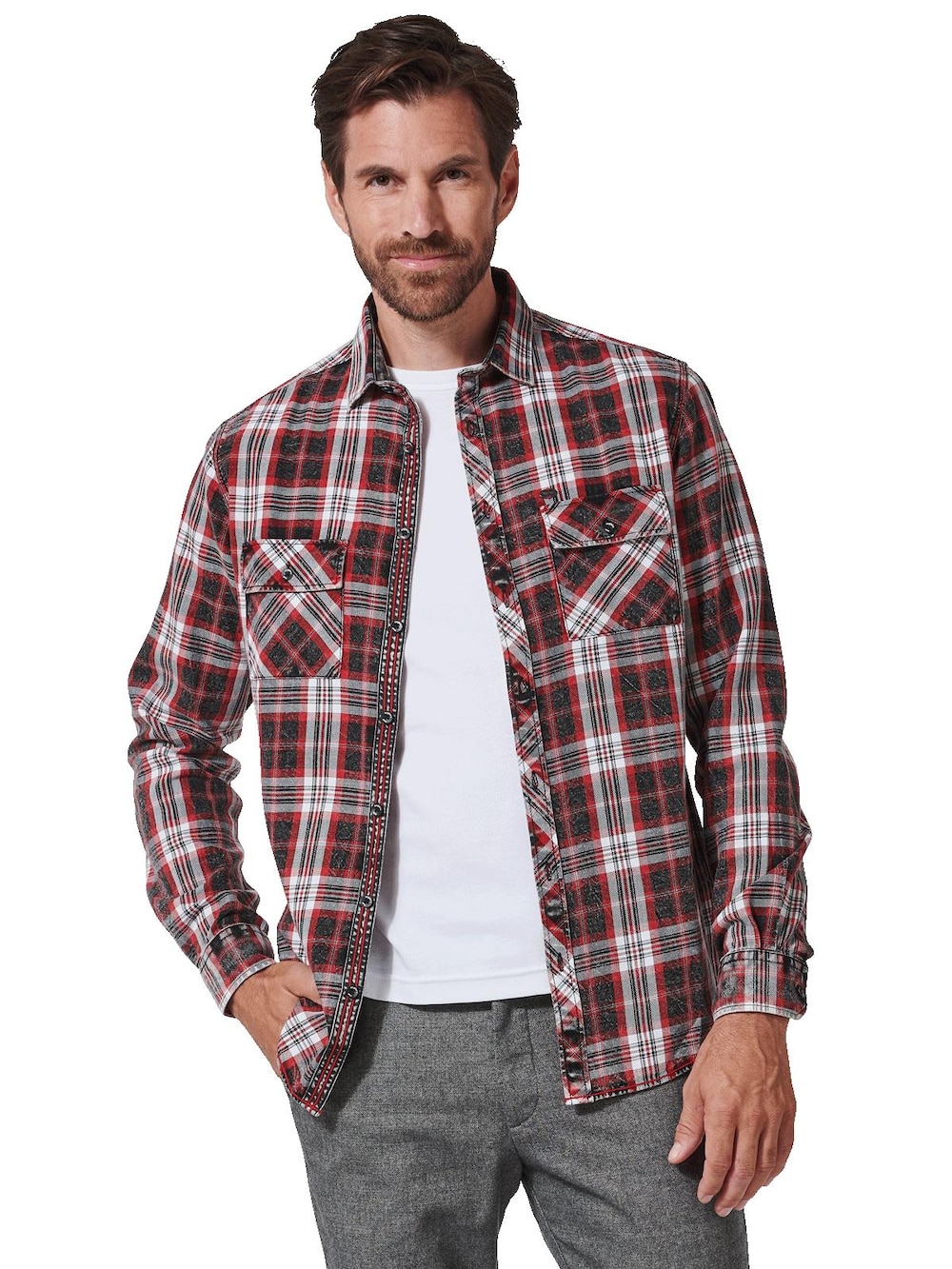 Große Größen engbers Herren Langarm-Hemd kariert , Herren, rot, Größe: 58, Baumwolle, Happy Size DE Men von engbers