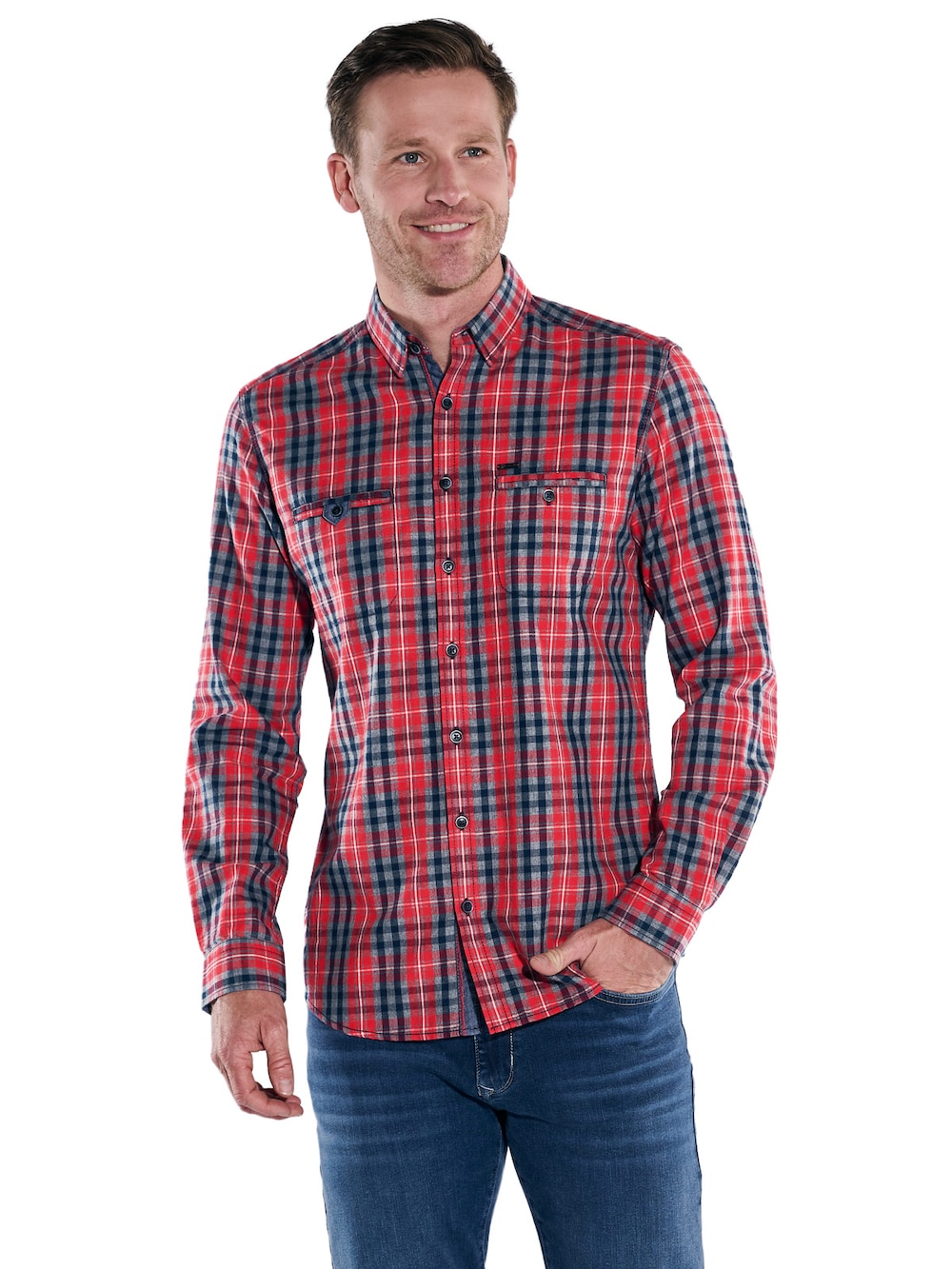 Große Größen engbers Herren Langarm-Hemd kariert , Herren, rot, Größe: 62, Baumwolle, Happy Size DE Men von engbers
