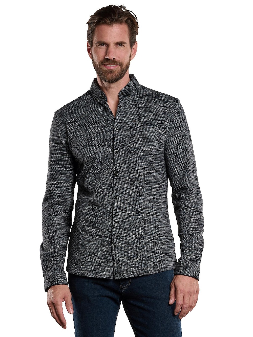 Große Größen engbers Herren Langarm-Hemd meliert , Herren, grau, Größe: 58, Baumwolle, Happy Size DE Men von engbers