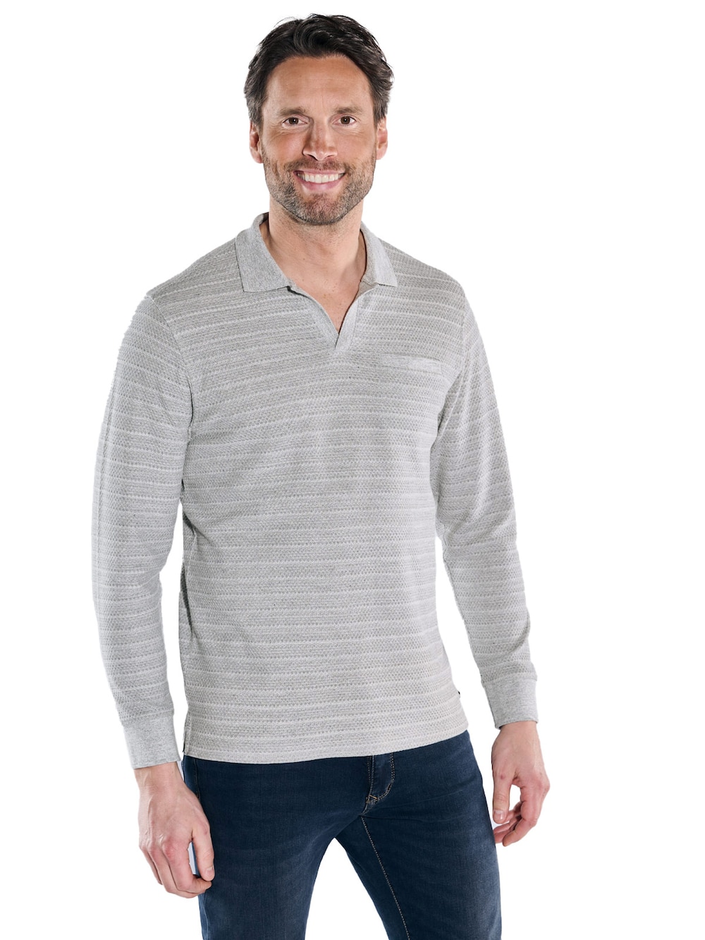 Große Größen engbers Herren Langarm-Shirt mit Polo-Kragen , Herren, grau, Größe: 60, Baumwolle/Polyester, Happy Size DE Men von engbers