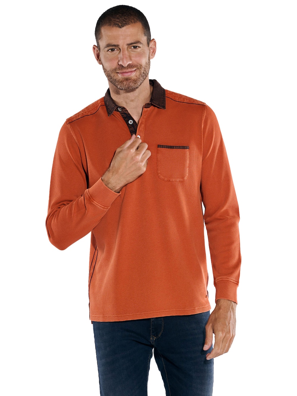 Große Größen engbers Herren Langarm-Shirt mit Polo-Kragen , Herren, orange, Größe: 70, Baumwolle, Happy Size DE Men von engbers