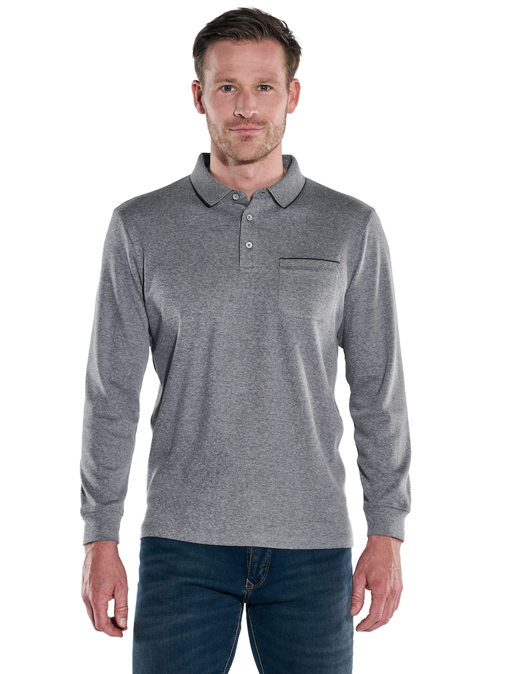 Große Größen engbers Herren Langarm-Shirt mit Polokragen , Herren, blau, Größe: 64, Baumwolle/Polyester, Happy Size DE Men von engbers