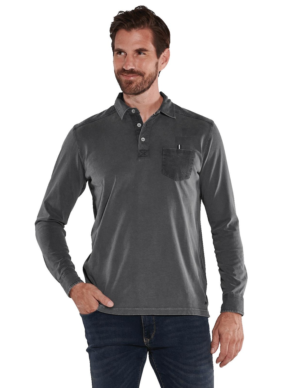 Große Größen engbers Herren Langarm-Shirt mit Polokragen , Herren, grau, Größe: 70, Baumwolle, Happy Size DE Men von engbers