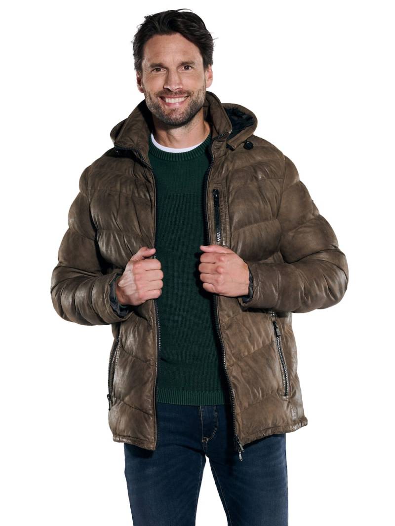 Große Größen engbers Herren Lederjacke mit Kapuze , Herren, braun, Größe: 54, Happy Size DE Men von engbers