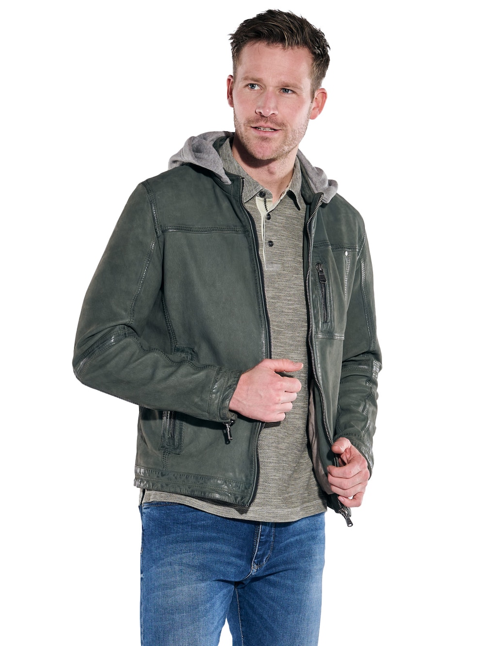 Große Größen engbers Herren Lederjacke mit abnehmbarer Kapuze , Herren, braun, Größe: 56, Happy Size DE Men von engbers