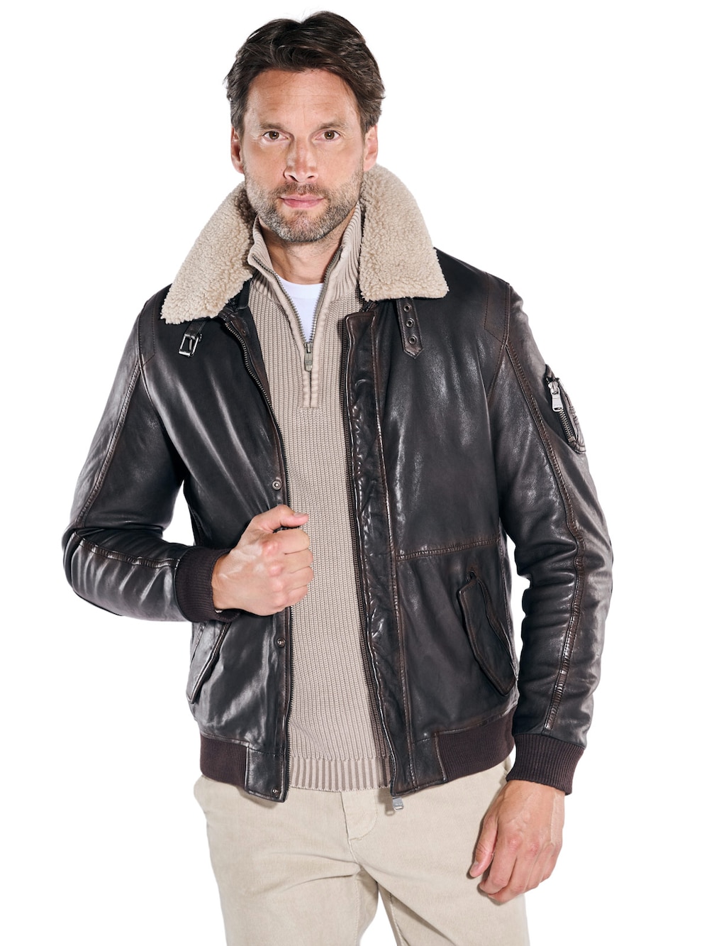 Große Größen engbers Herren Lederjacke mit heraustrennbarem Kragen , Herren, braun, Größe: 58, Happy Size DE Men von engbers