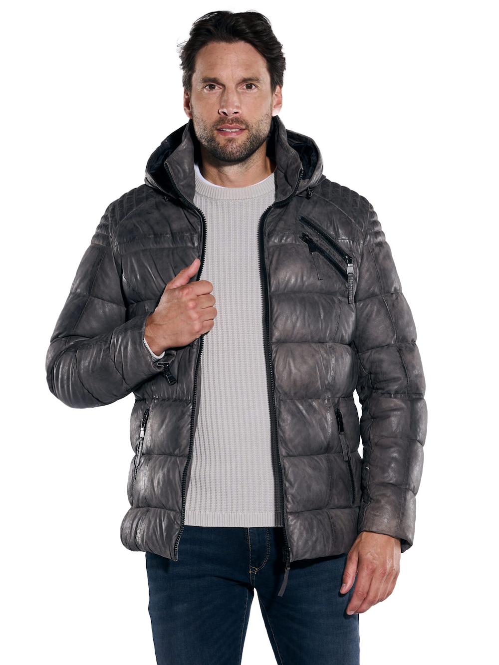 Große Größen engbers Herren Lederjacke regular , Herren, grau, Größe: 62, Happy Size DE Men von engbers