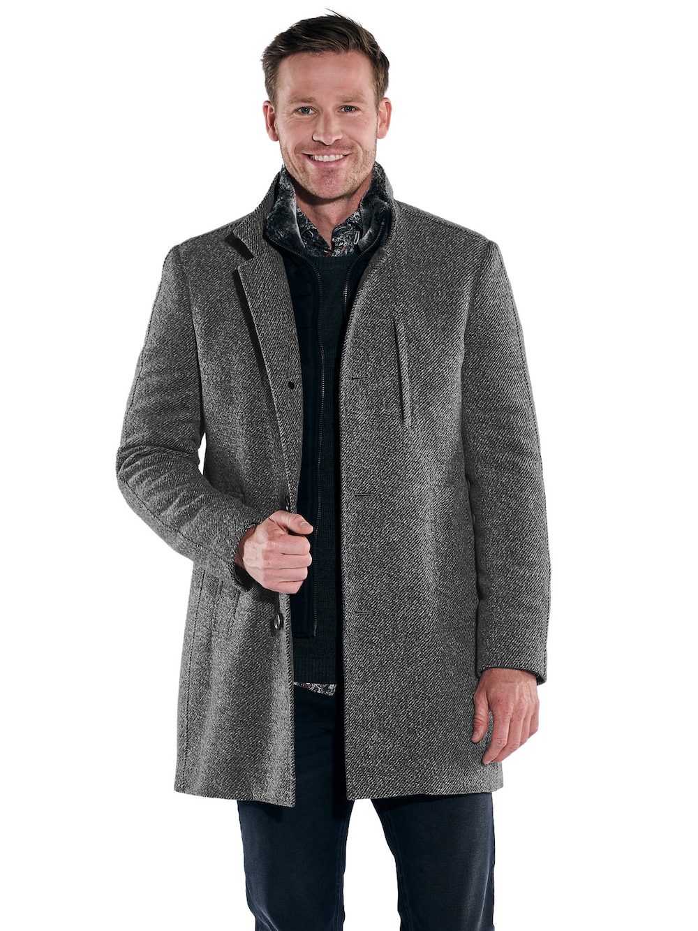 Große Größen engbers Herren Mantel mit heraustrennbarem Kragen , Herren, grau, Größe: 52, Polyester, Happy Size DE Men von engbers