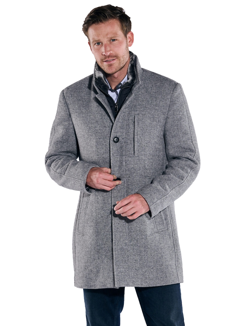 Große Größen engbers Herren Mantel regular , Herren, grau, Größe: 54, Polyester, Happy Size DE Men von engbers
