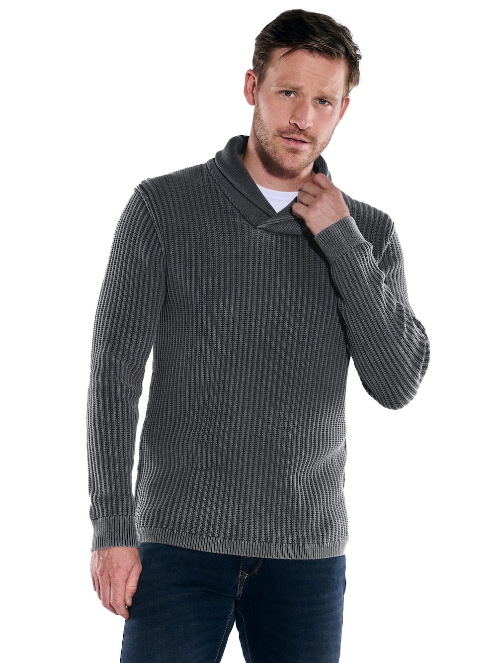 Große Größen engbers Herren Pullover mit Schalkragen , Herren, grau, Größe: 3XL, Baumwolle, Happy Size DE Men von engbers