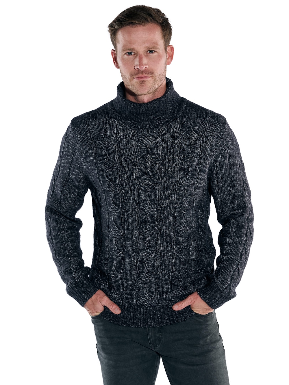 Große Größen engbers Herren Rollragen-Pullover mit Zopfmuster , Herren, türkis, Größe: XL, Baumwolle/Synthetische Fasern, Happy Size DE Men von engbers