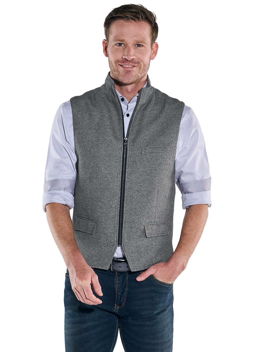 Große Größen engbers Herren Sakko-Weste mit Zipper , Herren, grau, Größe: 64, Polyester/Baumwolle, Happy Size DE Men von engbers