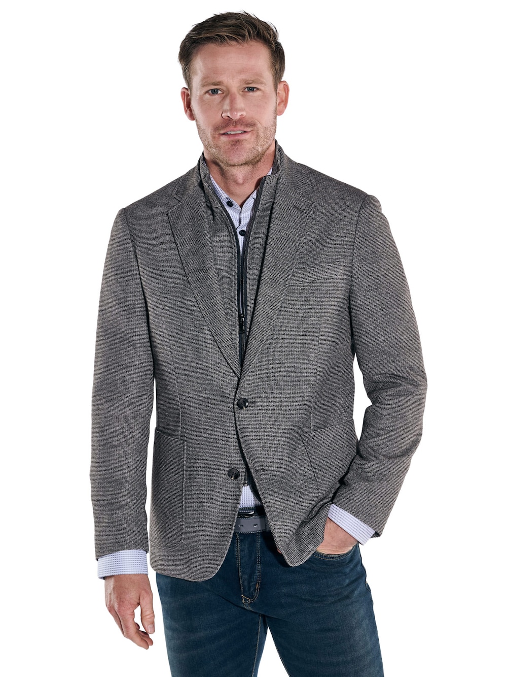 Große Größen engbers Herren Sakko dezent gemustert , Herren, grau, Größe: 32, Polyester/Baumwolle, Happy Size DE Men von engbers