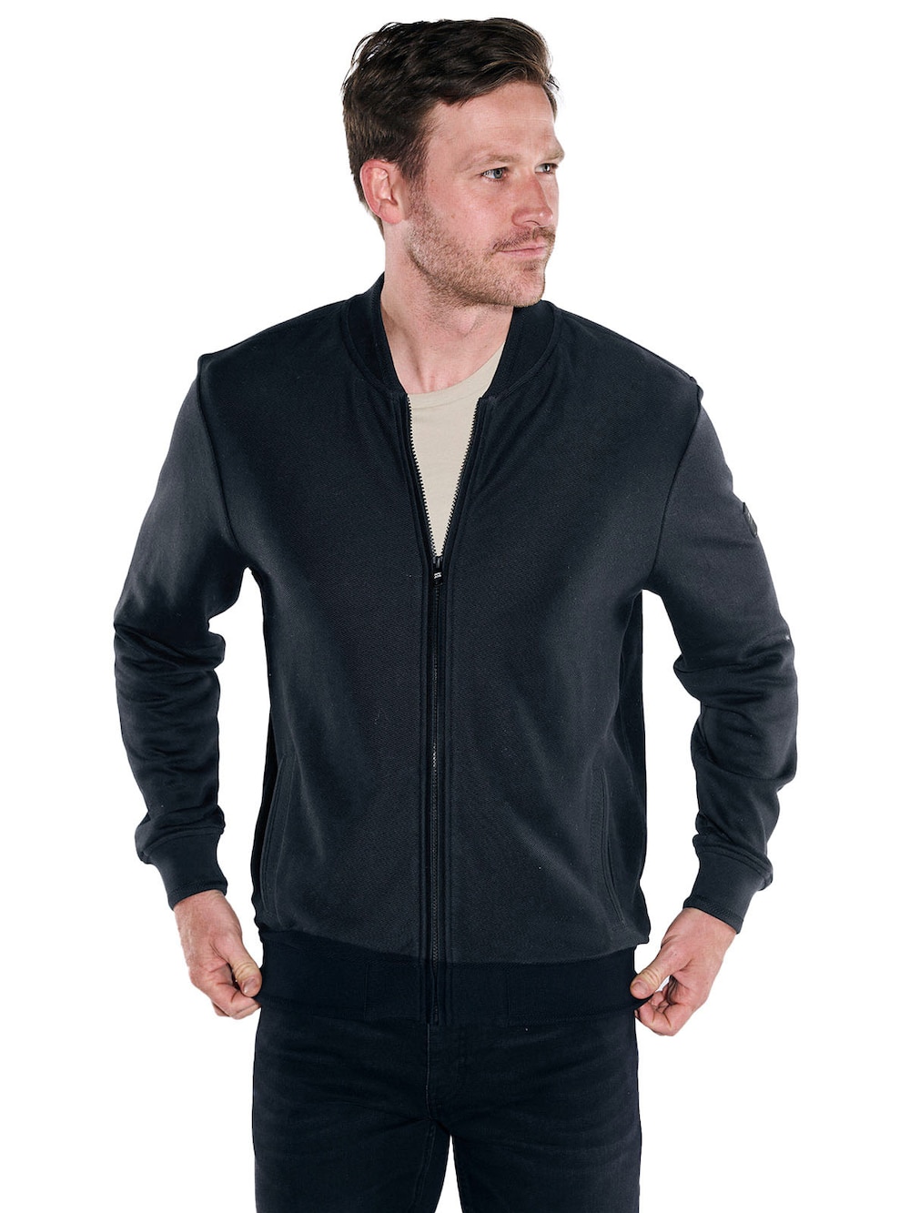 Große Größen engbers Herren Sweatjacke strukturiert , Herren, schwarz, Größe: 66, Baumwolle, Happy Size DE Men von engbers
