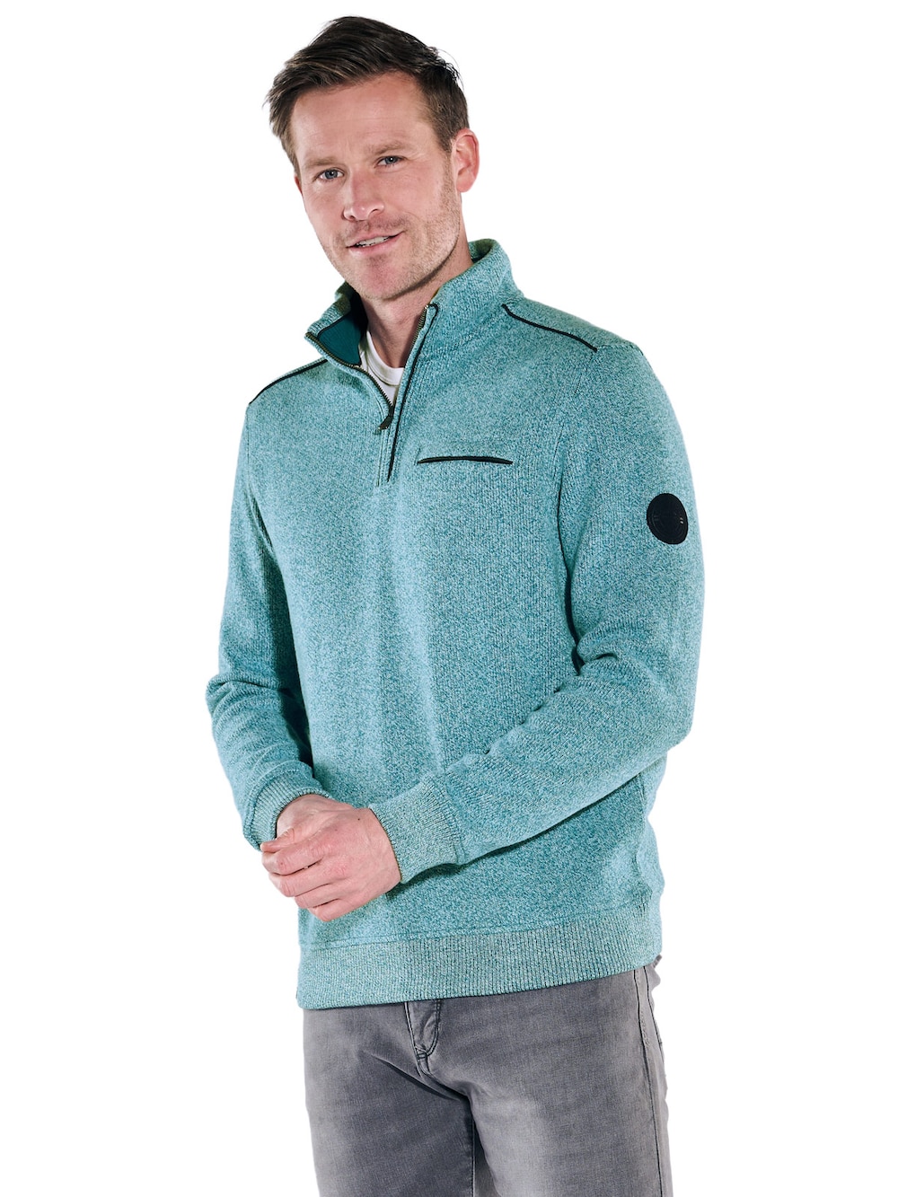 Große Größen engbers Herren Sweatshirt Stehbund , Herren, türkis, Größe: 68, Baumwolle, Happy Size DE Men von engbers