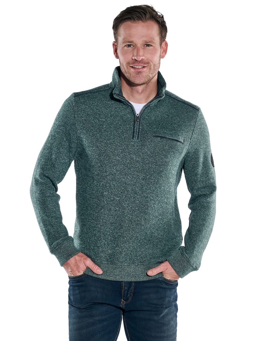 Große Größen engbers Herren Sweatshirt mit Stehkragen , Herren, türkis, Größe: L, Baumwolle, Happy Size DE Men von engbers