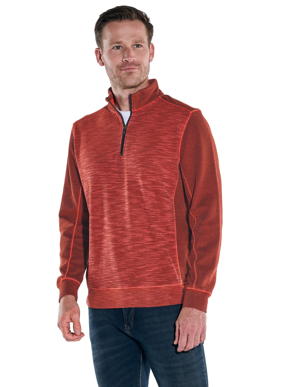 Große Größen engbers Herren Sweatshirt mit Strukturwechsel , Herren, orange, Größe: XL, Baumwolle/Polyester, Happy Size DE Men von engbers