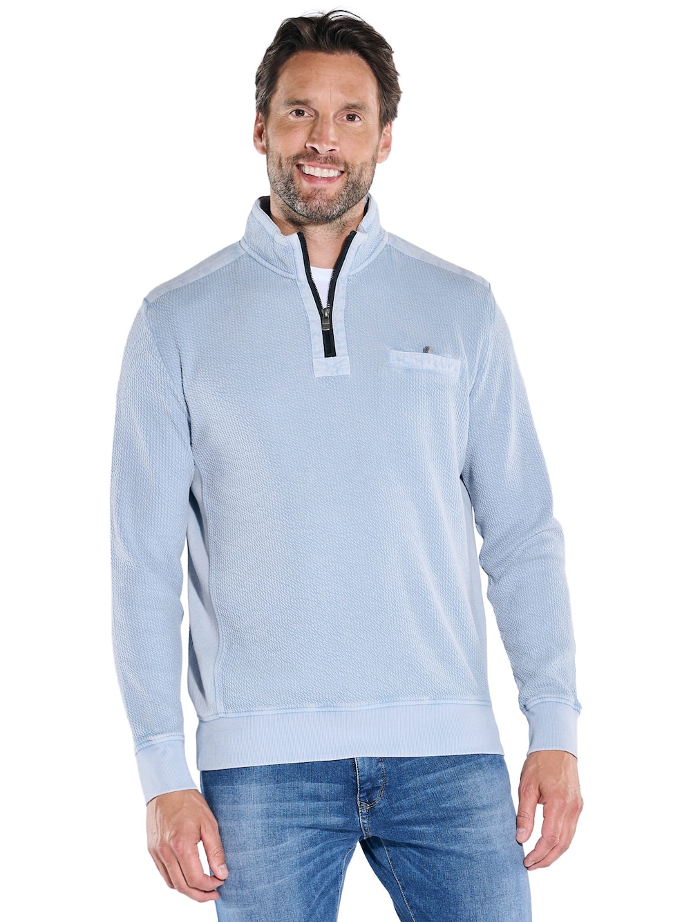 Große Größen engbers Herren Sweatshirt strukturiert , Herren, blau, Größe: XXL, Baumwolle, Happy Size DE Men von engbers