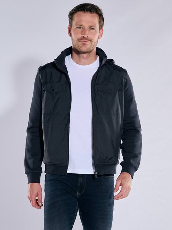 engbers Herren Baumwoll-Jacke mit Kapuze Blau regular uni Zipper von engbers