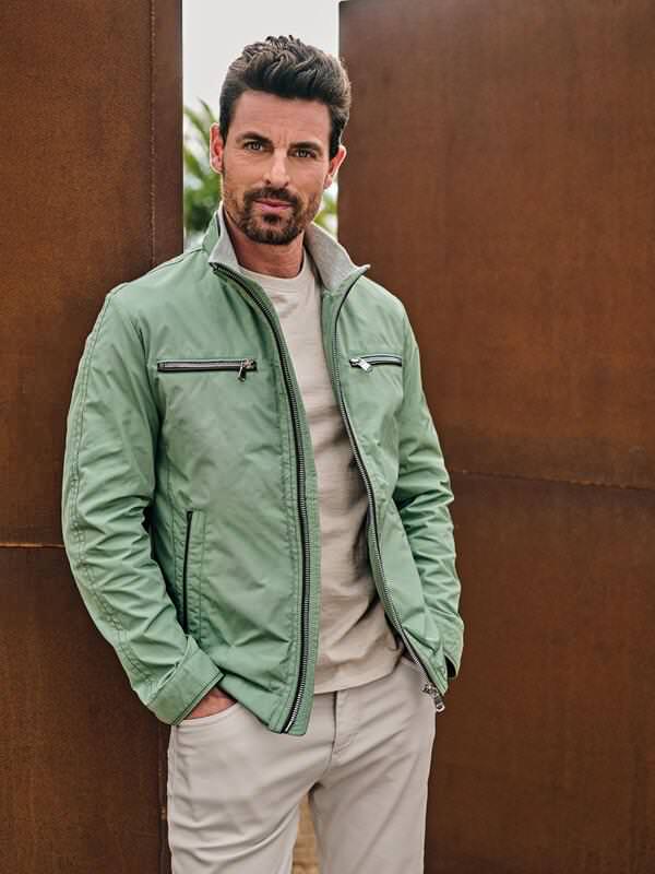 engbers Herren Blouson-Jacke mit Kontrastdetails Grün regular uni von engbers