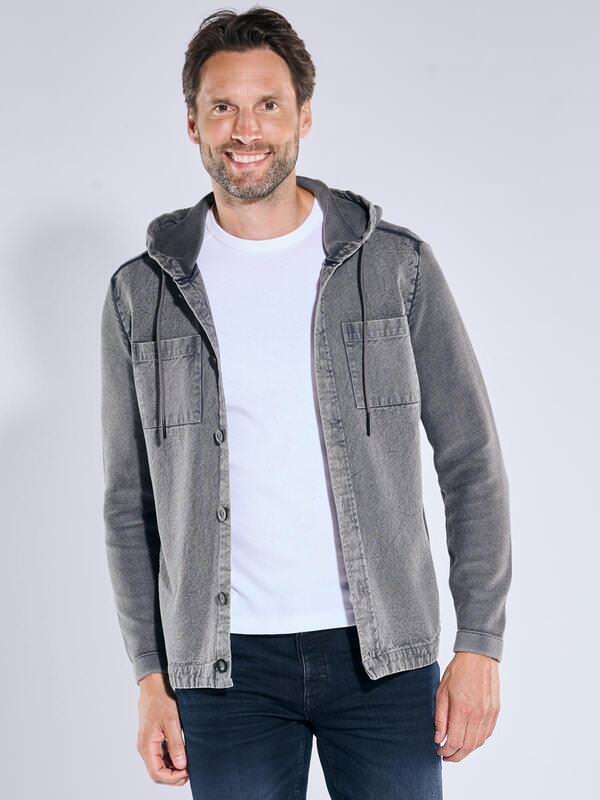 engbers Herren Cardigan mit Kapuze Grau regular uni Kapuze von engbers
