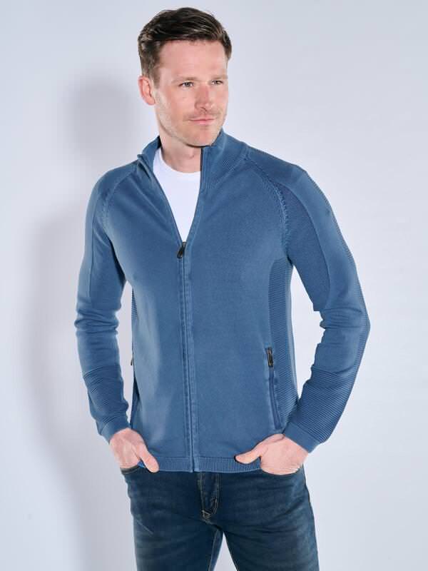 engbers Herren Cardigan mit Troyerkragen Blau regular uni Zipper von engbers