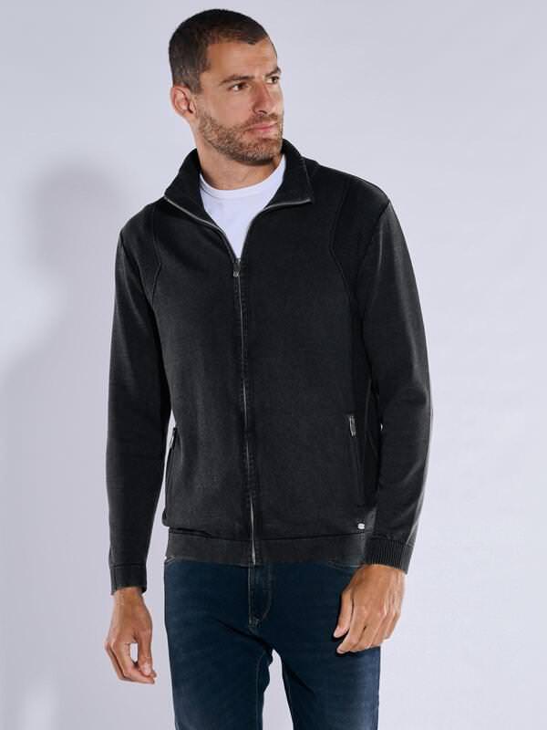 engbers Herren Cardigan mit Zipper Schwarz regular uni Stehkragen von engbers
