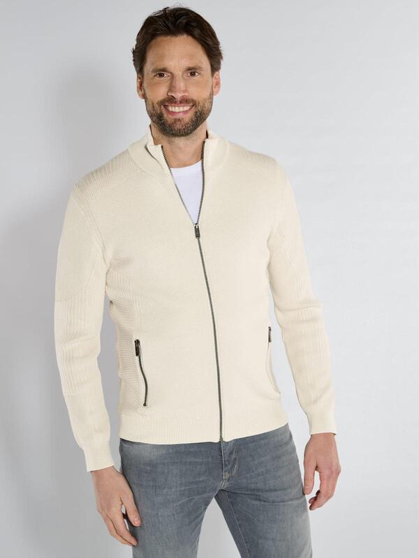 engbers Herren Cardigan regular Weiß uni Stehkragen von engbers