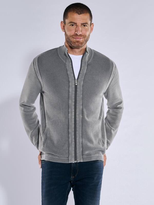 engbers Herren Cardigan strukturiert Grau regular uni Zipper von engbers