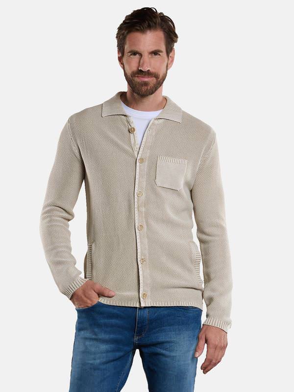 engbers Herren Cardigan strukturiert beige regular uni Knopfleiste von engbers